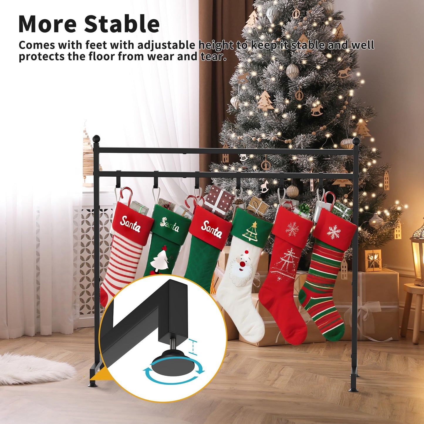 Livilord Christmas Stocking Holder Stand with 8 Hook, Heavy Duty Freestanding Christmas Stocking Stand for Floor, Metal Holiday Decor Hanger Display for Fireplace Xmas Holiday Decoration