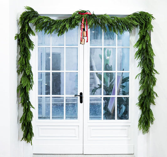 12FTx1 Extra Full Christmas Garland Real Touch Norfolk Pine Garland Faux Greenery Garlands Christmas Decorations Norfolk Pine Garlands for Stairs, Railing,Table Holiday Seasonal Indoor Mantle Decor