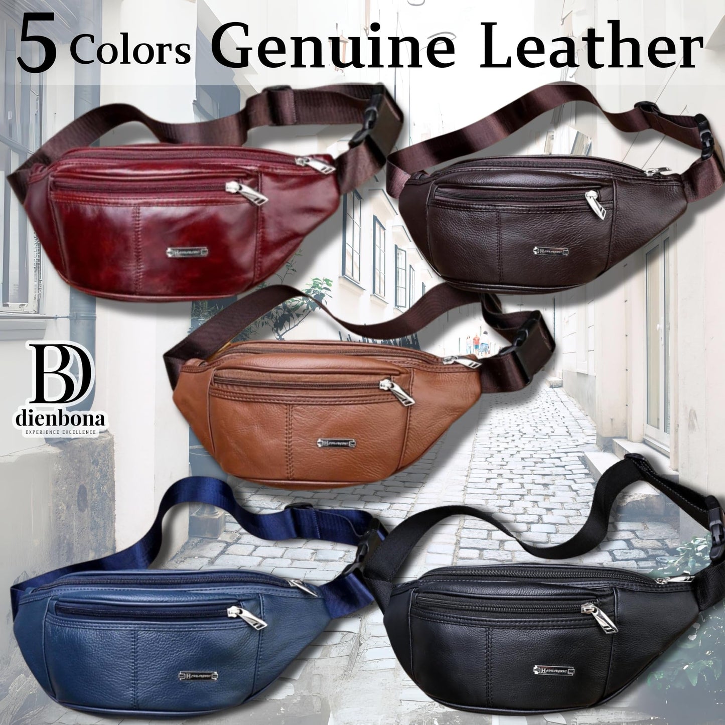 Genuine Leather Fanny Pack Bum Bag for Men – Crossbody Sling Waist Bag with 3 Pockets & Hidden Anti-Theft Pocket, Adjustable Strap, Lightweight Travel Hip Bag for Hiking, Outdoor & Daily Use (Oxblood)