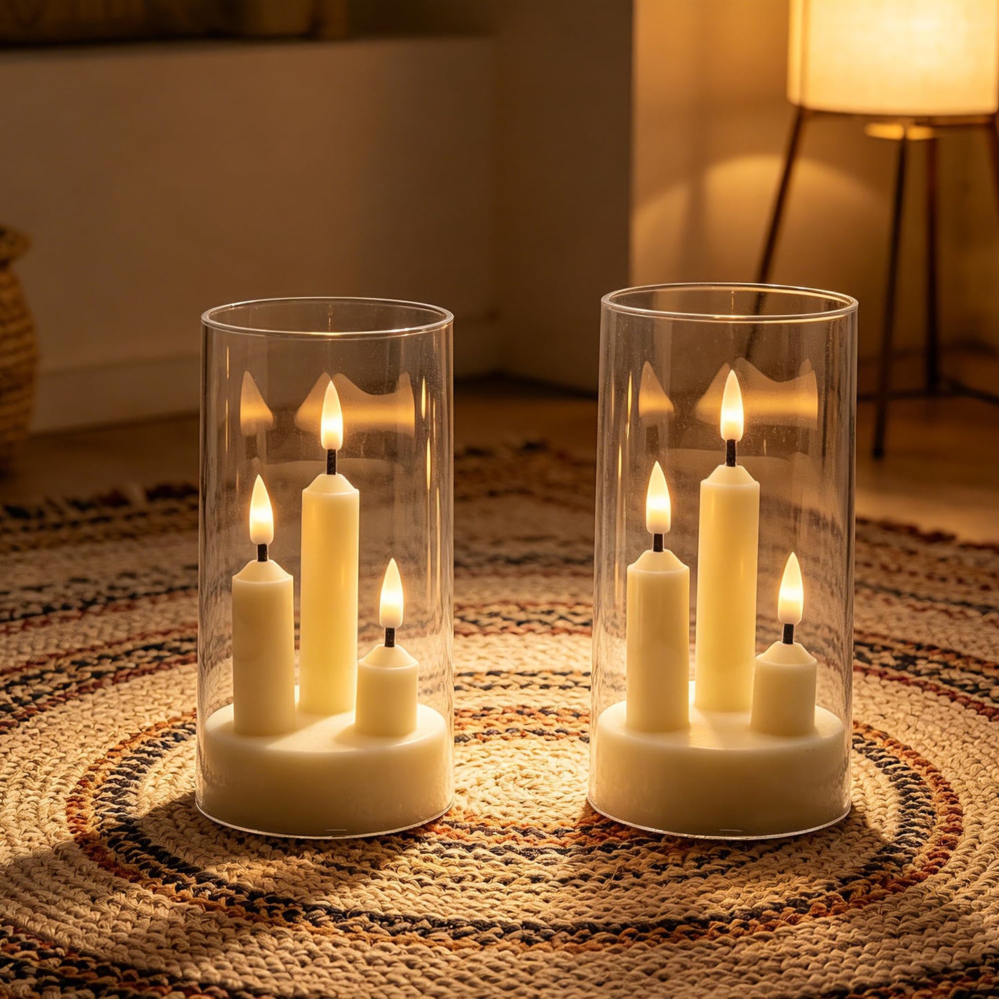 2 Pack Flameless Taper Candles, 3D Realistic Wick LED Taper Candle Lights with Clear Acrylic Cover, Remote Control Battery Operated Flickering Candles for Wedding, Party, Christmas, Home Table Decor.
