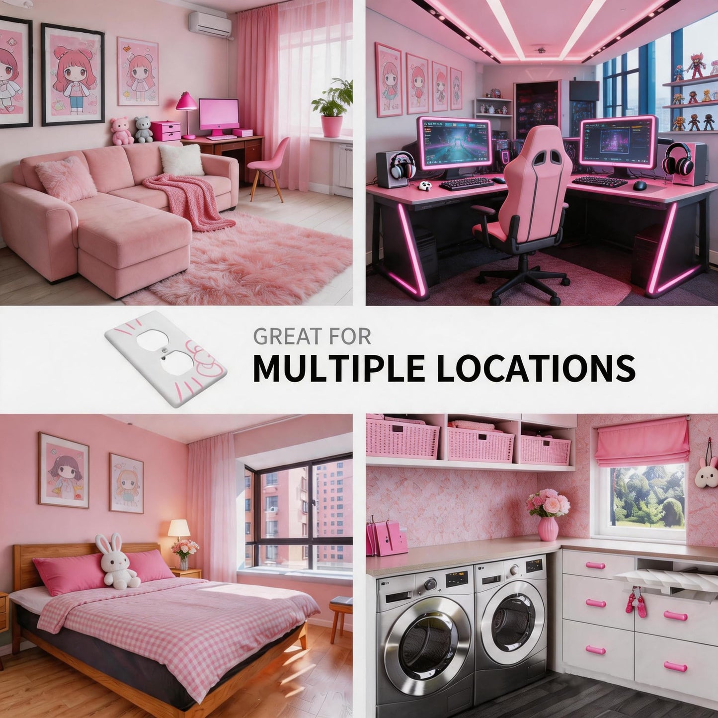 Cute Duplex Outlet Covers, Kawaii Wall Decor, Pink Light Switch Cover Wall Plate, Bedroom Decorative, for Fans Girls Kids Birthday Christmas Valentine's Day Gifts, White, 2pcs