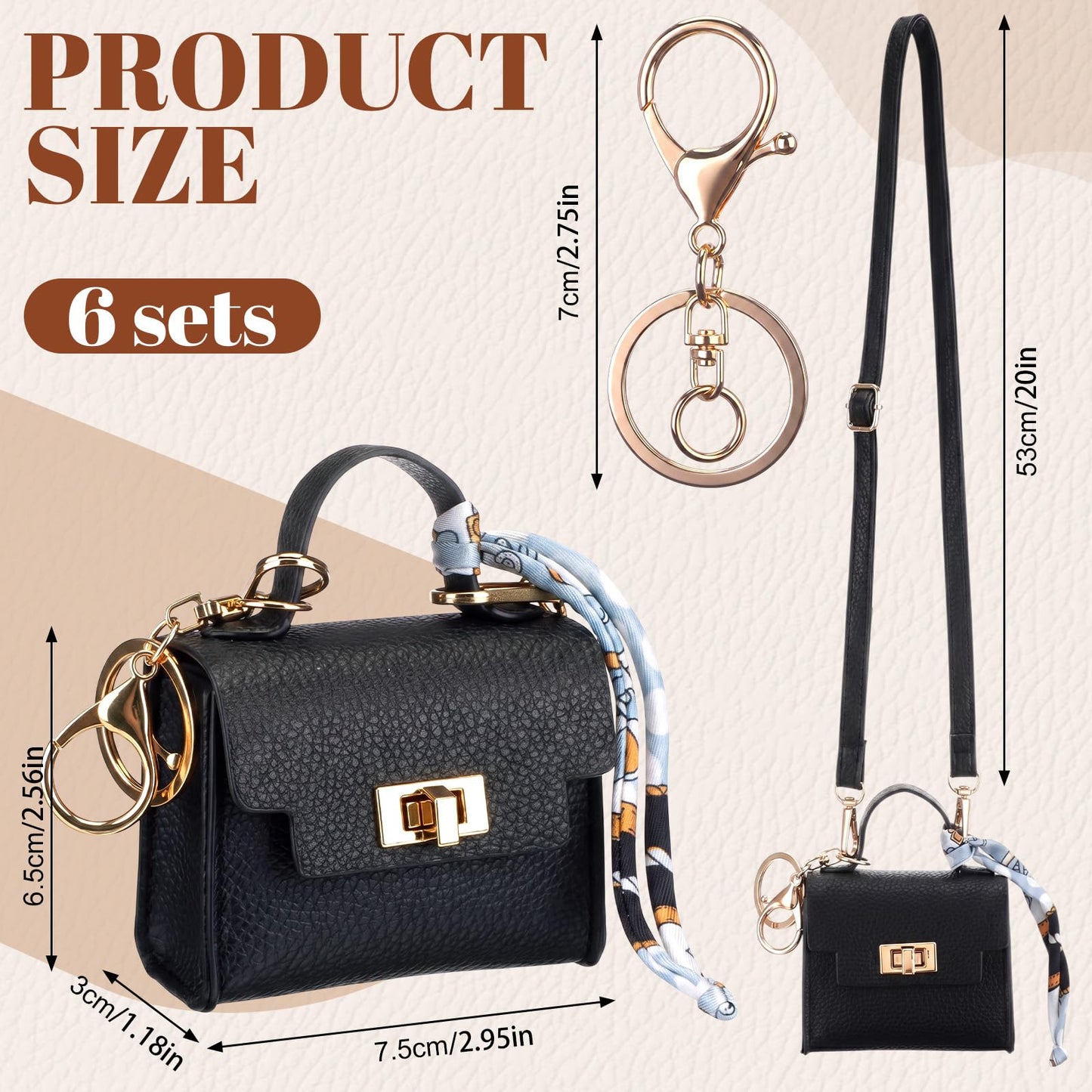 Shinylin 6 Pcs Mini Backpack Keychain Cute Cosmetic Bag for Women PU Leather Makeup Bag Key Pocket Lipstick Bags Card Holder Data Cable Organizer Zipper Pouch with Lanyard Ideal for Gift (Elegant)