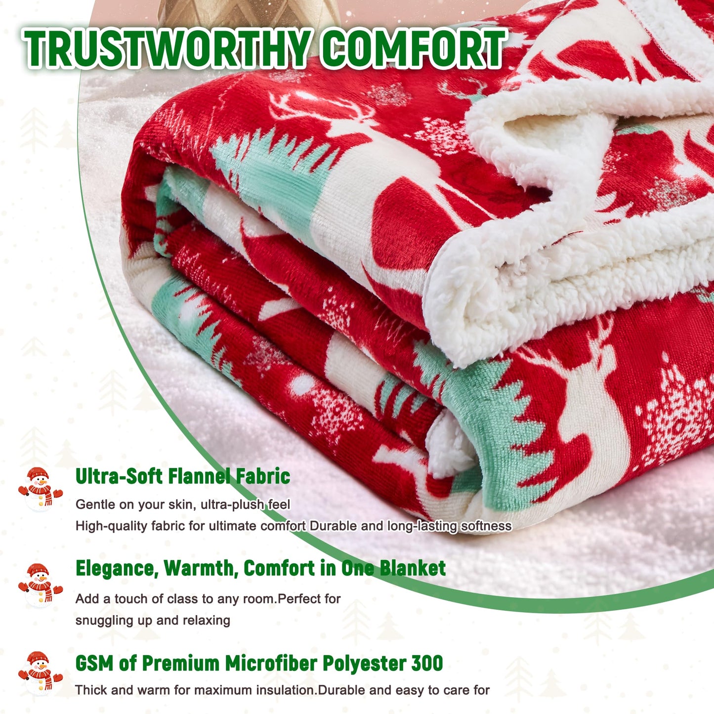 NORD ECO Christmas Throw Blanket, Christmas Decorations Gifts for Women, Sherpa Flannel Fleece Winter Holiday Blanket, Fluffy Cozy Soft Christams Throws for Couch Sofa Bed, DoubleDeer, 50" X 60"