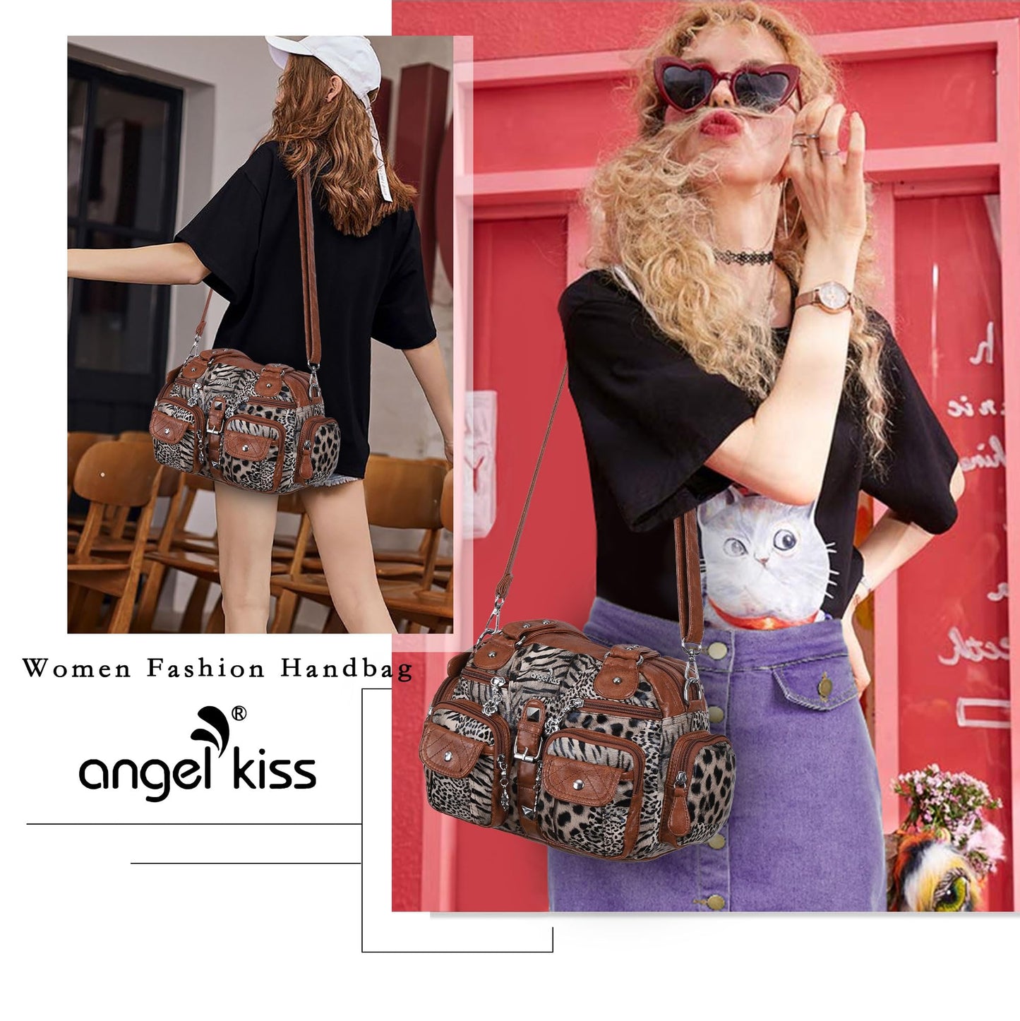 Angel Kiss Hobo Crossbody Purses for Women Shoulder Bag Multipocket Soft Hobo Purses Removable Strap Leather Handbags
