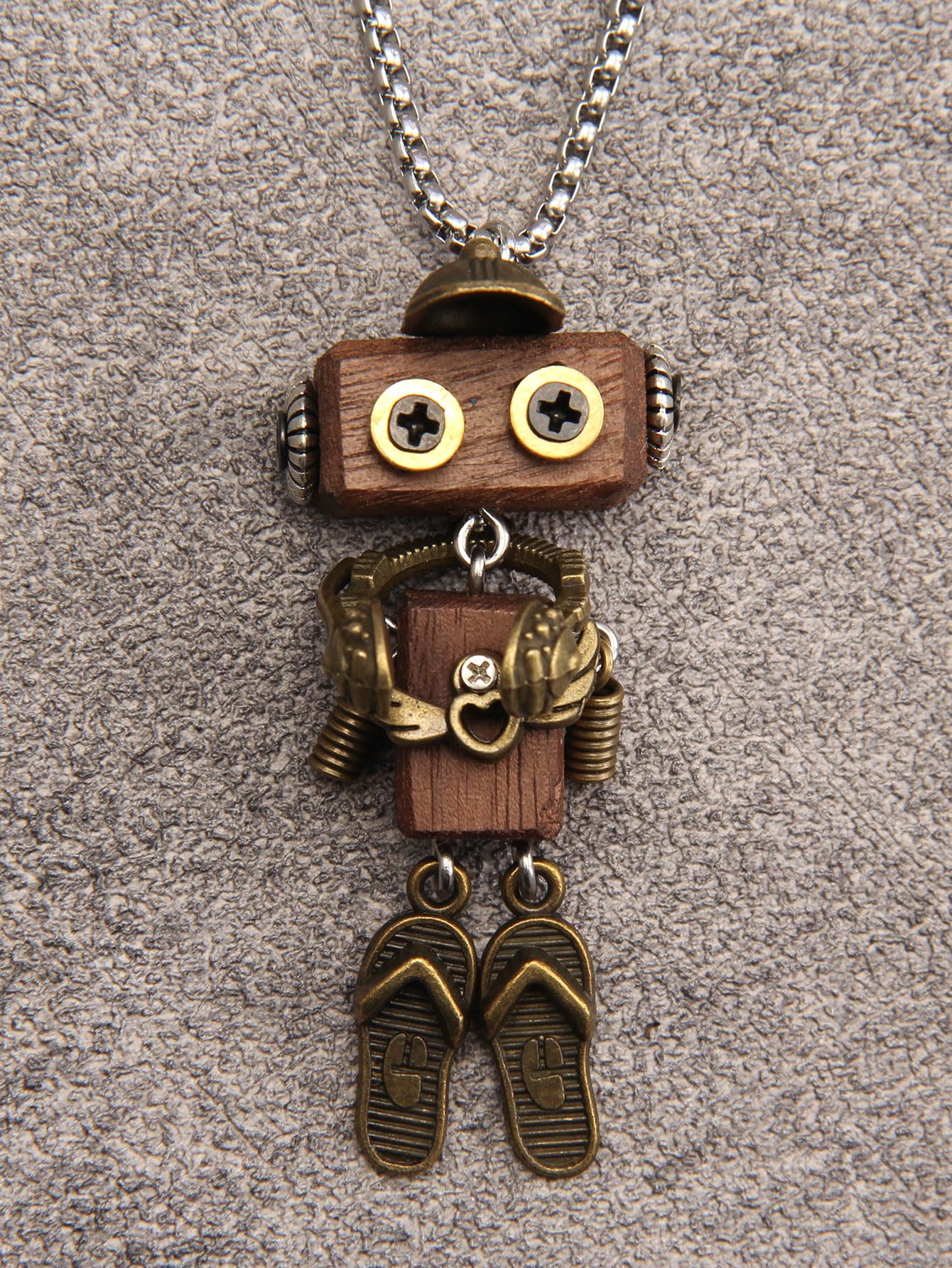 joymiao Wooden Pendant Necklace Steampunk Necklace Womens Gold Necklace Vintage Leather Choker Stainless Necklace Chain Hippie Choker Necklace