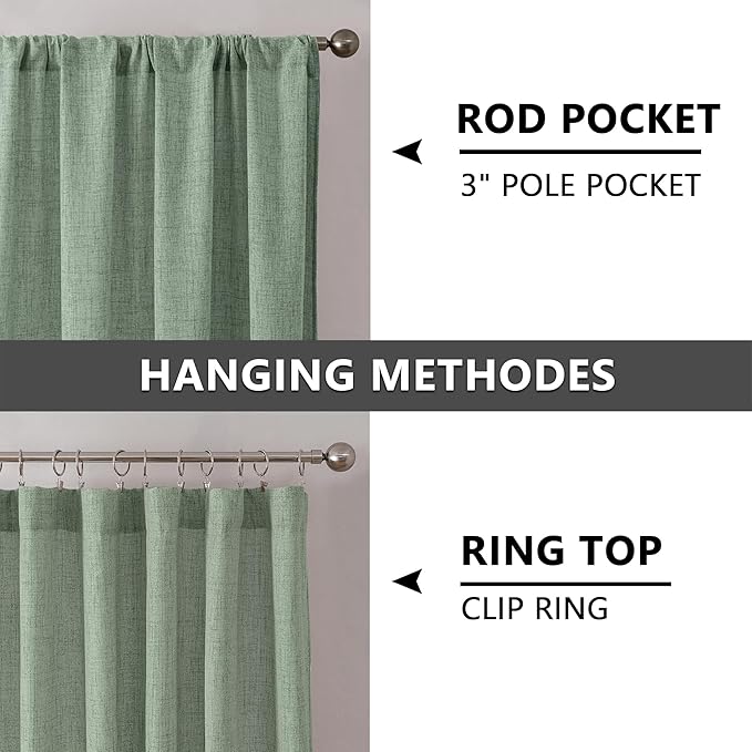 Tollpiz Short Linen Tier Curtains Rod Pocket Semi Sheer Half Kitchen Curtain Burlap Light Filtering Thick Linen Drapes for Bathroom, 30 x 24 inches Long, Sage Green, Set of 2 Panels