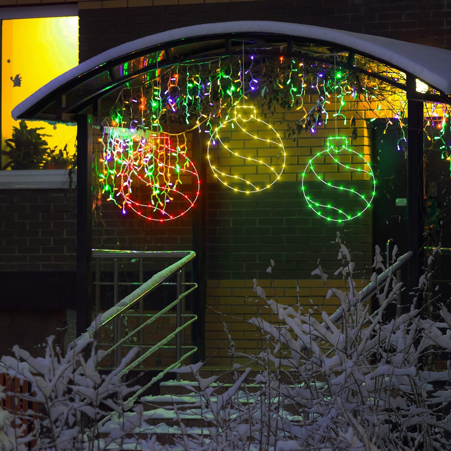 Jinei 3 Pieces 11.8 Inch Window Lights Christmas Ball LED Light Lighted Christmas Ball Window Lights with 50 Bulbs for Holiday Indoor Wall Door Decorations Red Dreen Gold(Ball)