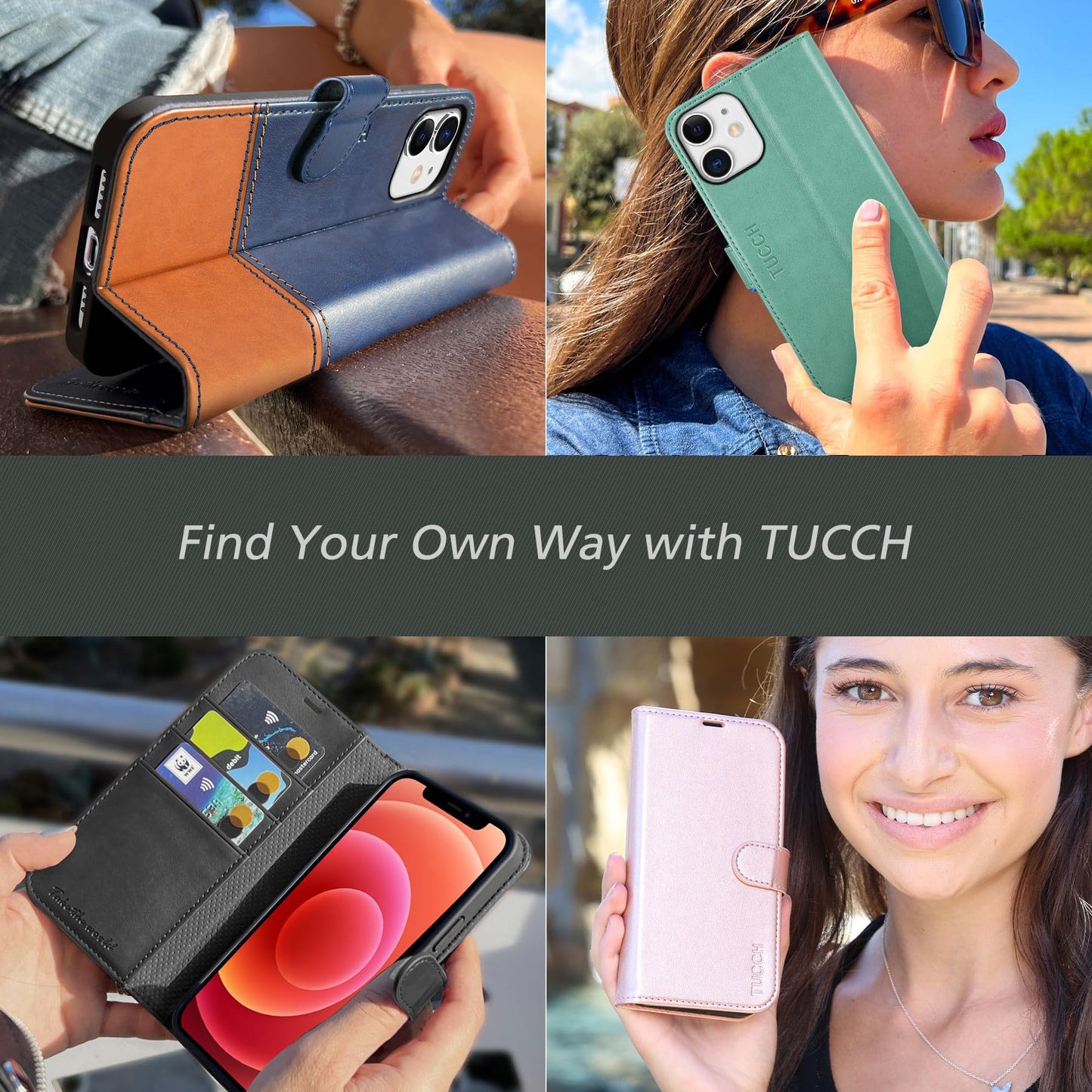 TUCCH Wallet Case for iPhone 12 Mini 5G, RFID Blocking Card Slot Stand [Shockproof TPU Interior Protect Case], PU Leather Magnetic Flip Folio Cover Compatible with iPhone 12 Mini 5.4-inch, Black