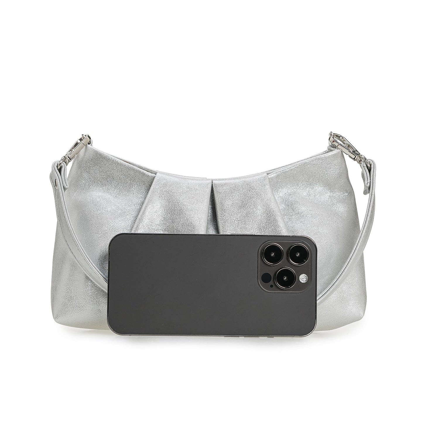 CHARMING TAILOR Women Clutch Bag Dressy Formal Handbag Pleated PU Clutch Purse for Cocktail Prom Wedding Party (Silver)