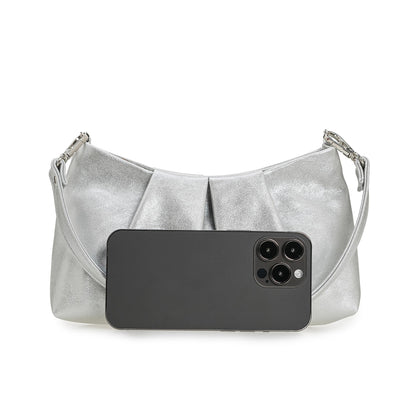 CHARMING TAILOR Women Clutch Bag Dressy Formal Handbag Pleated PU Clutch Purse for Cocktail Prom Wedding Party (Silver)