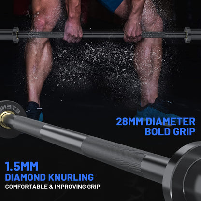 E.T.ENERGIC 4ft Olympic Barbell - Heavy Duty Chrome Steel Weightlifting Bar for 2-Inch Plates, 500LBS Capacity Bar with Knurled Grip & Ball Bearings - Compact Strength Training Barbell for Men & Women Home Gym Workout, Black
