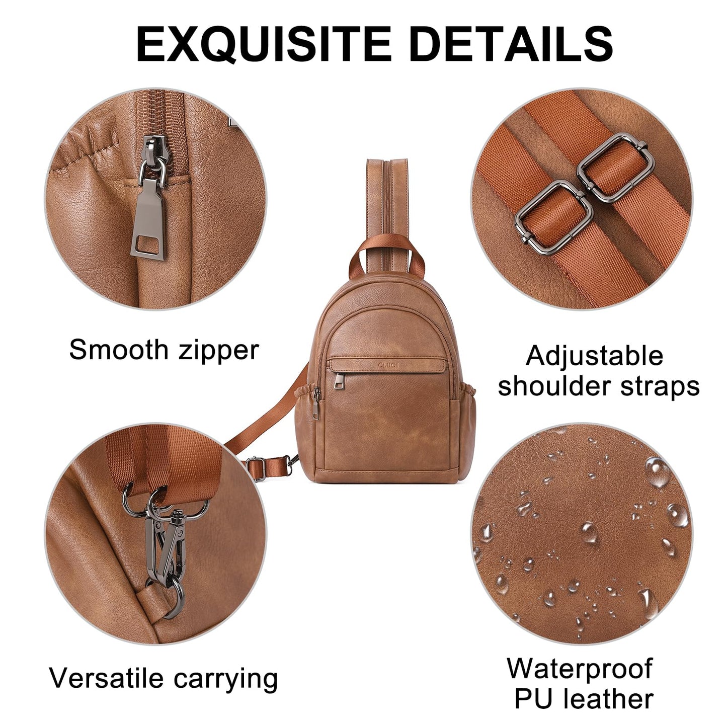 CLUCI Sling Bag for Women Leather Women's Backpack Small Convertible Backpack Purse for Women Travel Hiking Cycling