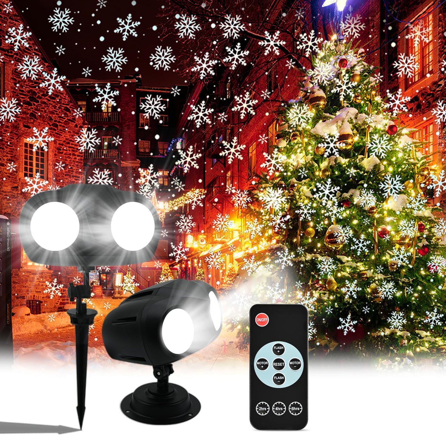 Duyiho Snowfall Christmas Light Projector,Snowflake Night Projection Lamp, IP65 Waterproof Outdoor LED Snow Spotlight for Holiday Party Home Decor Garden Light Projector, with Remote Control