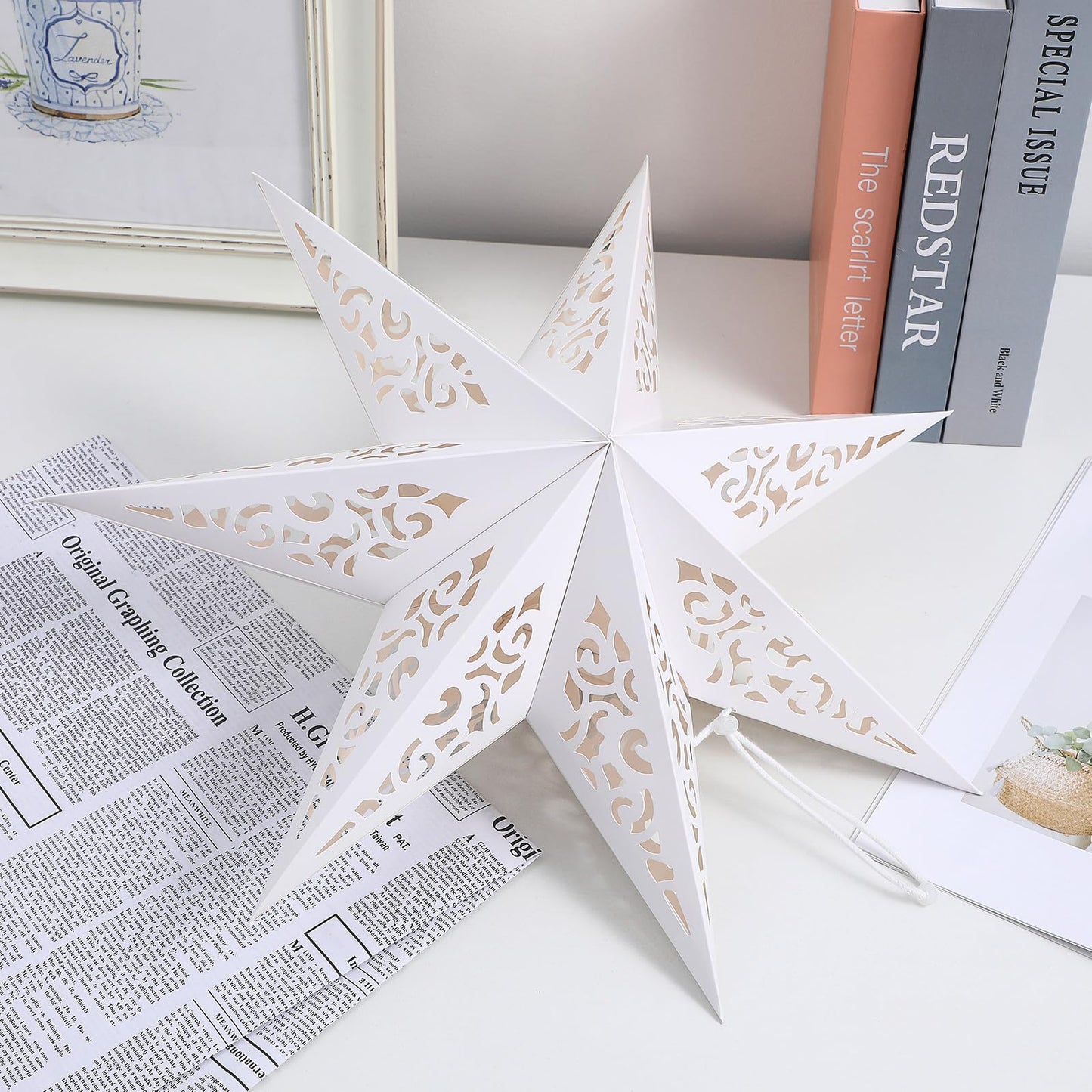 Ipetboom Star Shaped Lampshade Decorative Light Cover 17.71In Hollow Out Paper Lantern for Home Bedroom Festival Party Decoration