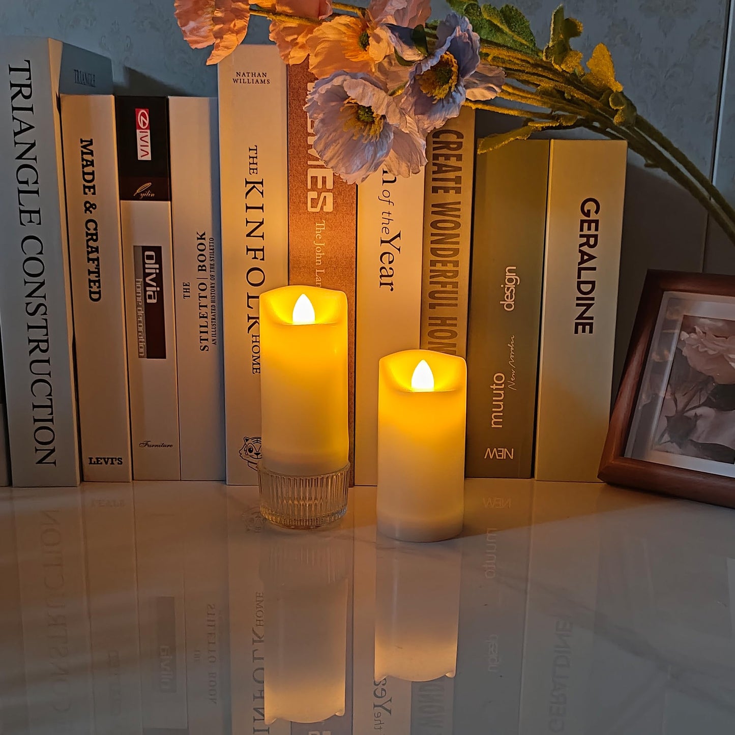iZAN 2 Pack Flameless Battery Operated LED Pillar Candles with Remote Outdoor Waterproof Flickering Decorative Lights for Halloween Christmas Home Kitchen Décor Wedding Party Event Decorations 2”x4”