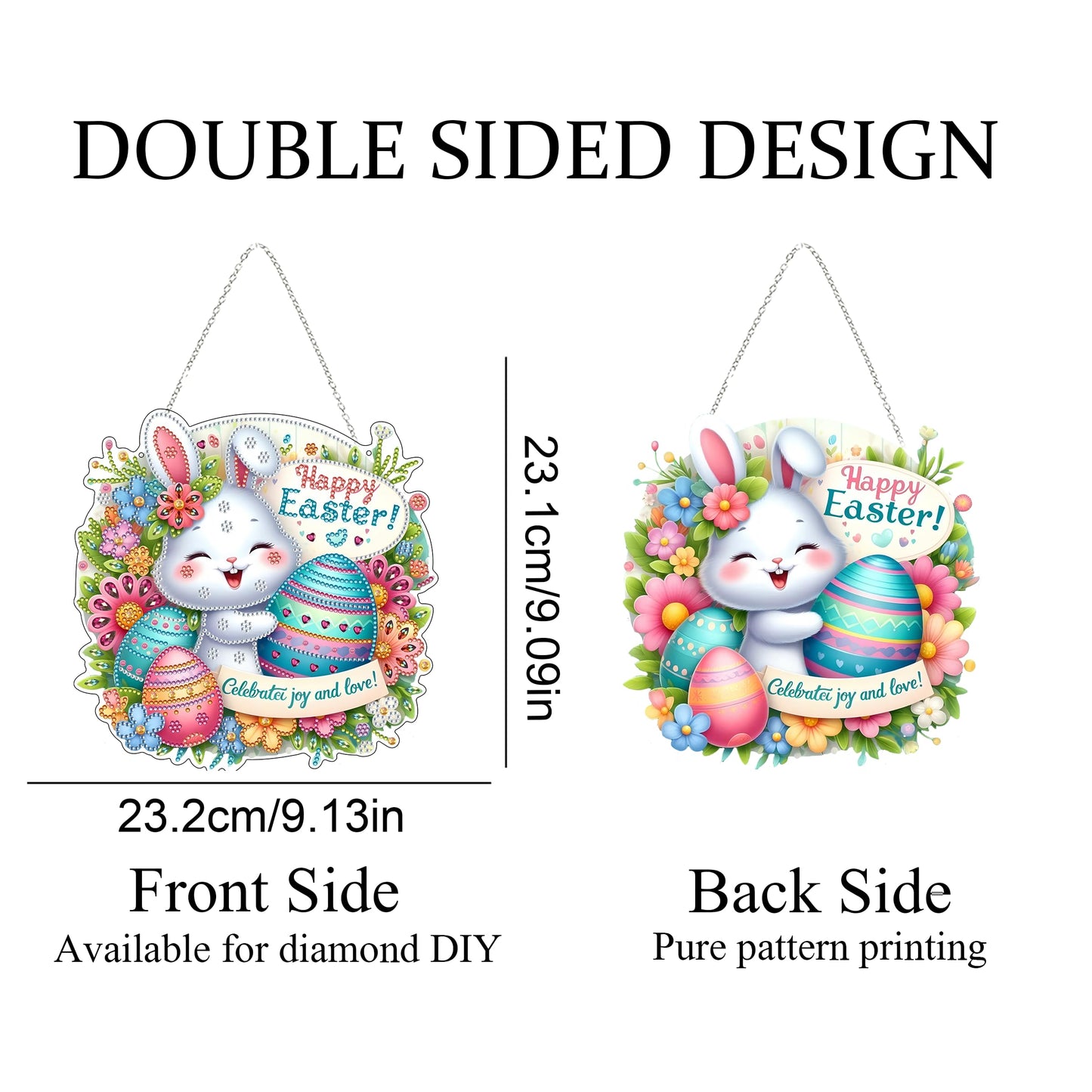 JJFox Diamond Art Hanging Kit for Adult,Special Shaped Rhinestone,DIY Acrylic 5D Diamond Art Painting Window Pendants Home Garden Wall Hanging Kits Hanging Ornament,Double Sided. (Happy Easter)