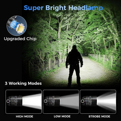 Curtsod Rechargeable LED Headlamp 2-Pack - 99000 Lumens Super Bright with Motion Sensor & 90° Rotation - Waterproof Headlight for Camping, Hiking, Running - 3 Light Modes