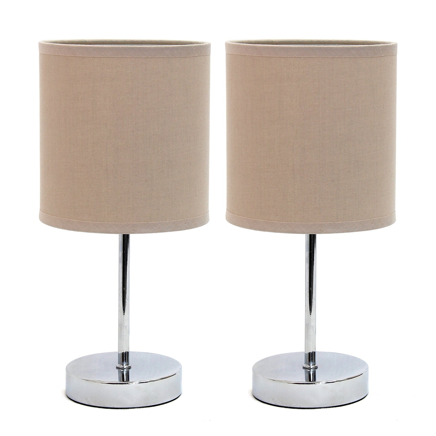 Simple Designs LT2007-GRY-2PK Chrome Mini Basic Table Lamp with Fabric Shade 2 Pack Set, Gray
