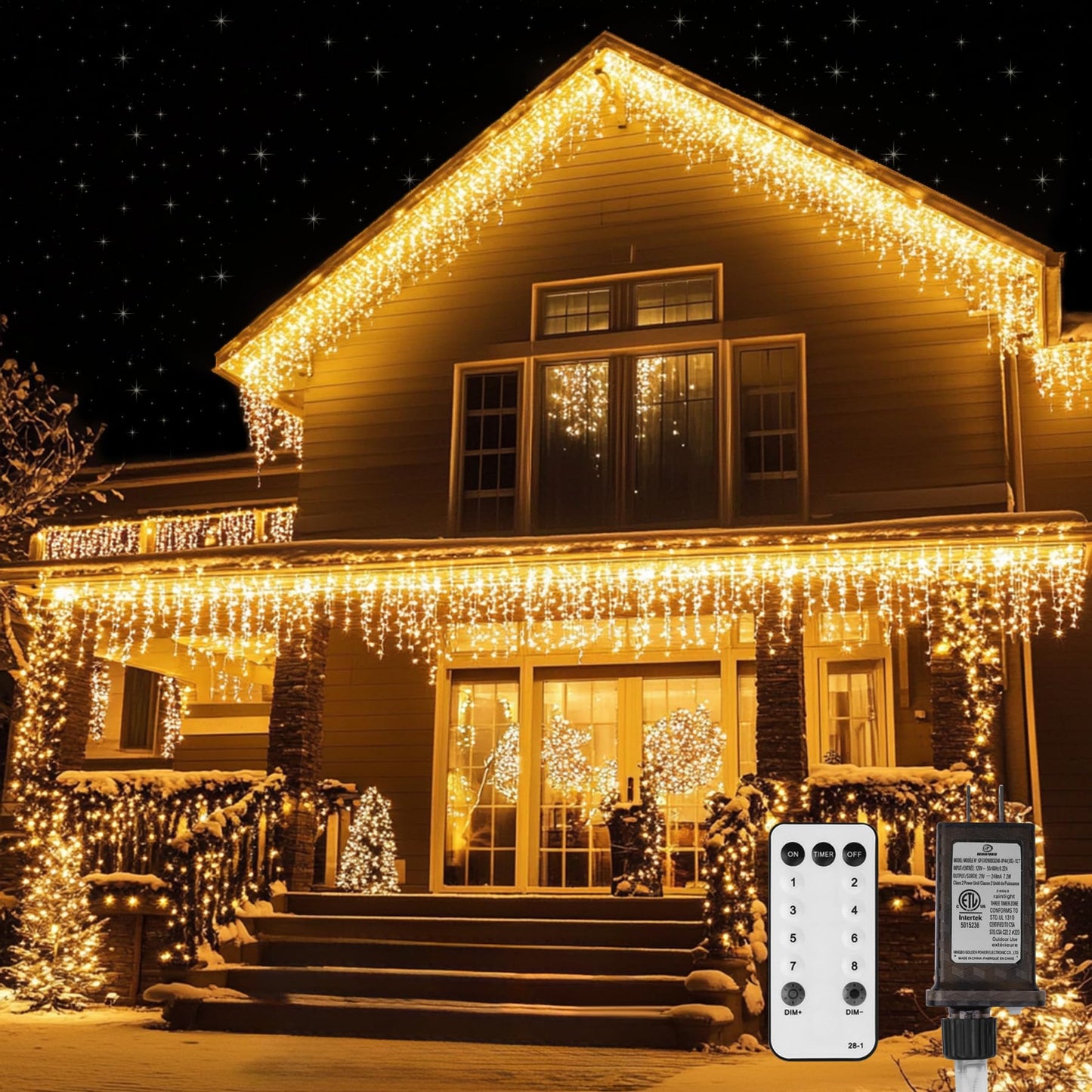 LED Icicle Lights for Outdoor Christmas Decorations,39.4Ft 400 LEDs Christmas Fairy Light with Timer&Memory Function,8 Lighting Modes,Plug in hanging Curtain Lights for Xmas Party Wedding(Warm White)