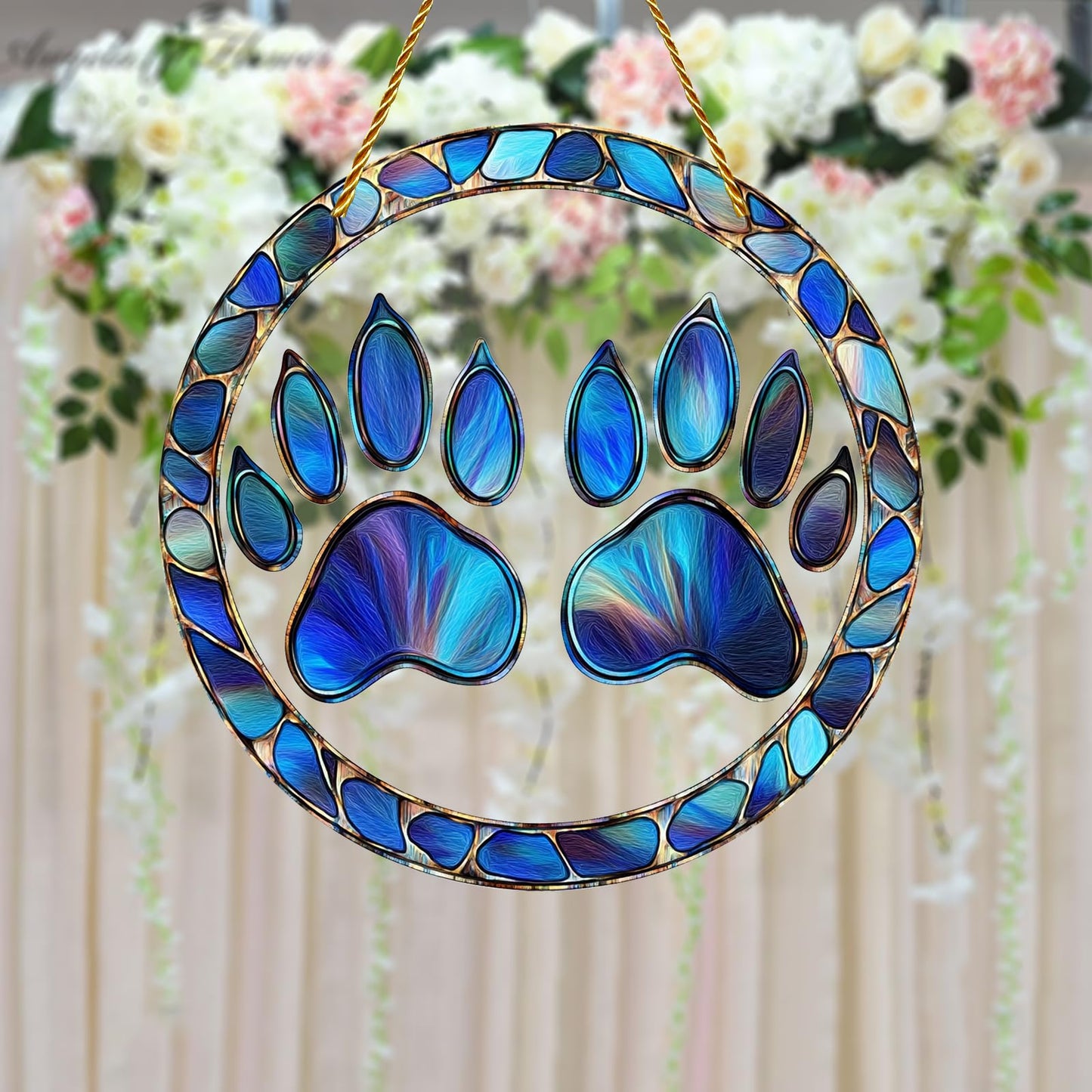 8x8 inch Charming Dog Paw Print Acrylic Stained Glass Window Hanging Sun Catcher Decor Stained Panel Hangings Wall Art Decor, for Friends and Family (Paw Print)