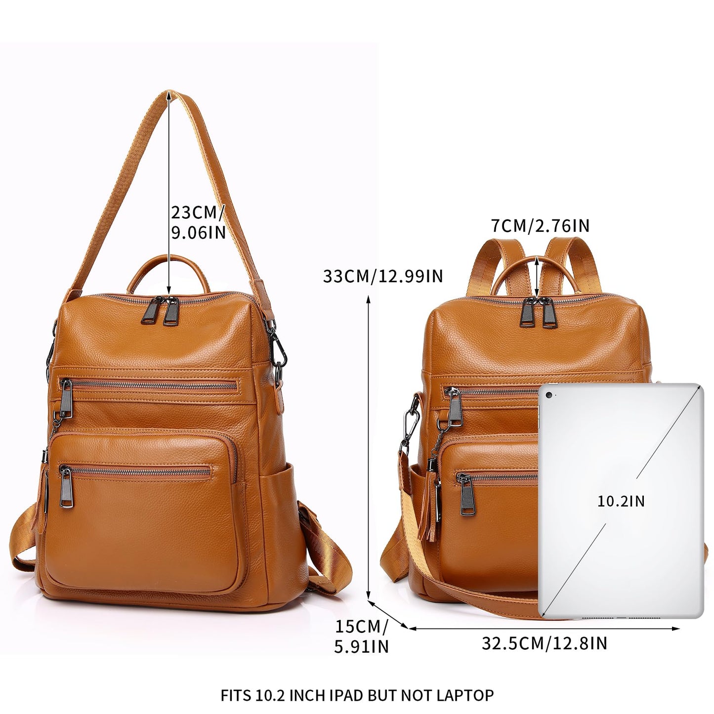 Wesccimo Genuine Leather Backpack Purse For Women Real Soft Leather Fashion Convertible Shoulder Bag Burnt Caramel/Orange