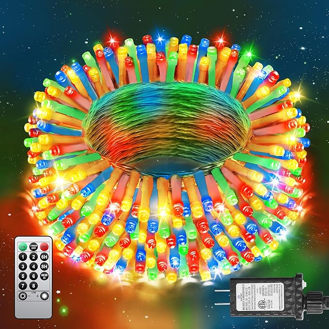 125FT 360 LED Christmas Lights, Plug in Christmas String Lights Connectable, Timer & Memory, Waterproof Twinkle Tree Light for Indoor Outdoor Patio Yard Holiday Decoration, Multicolor