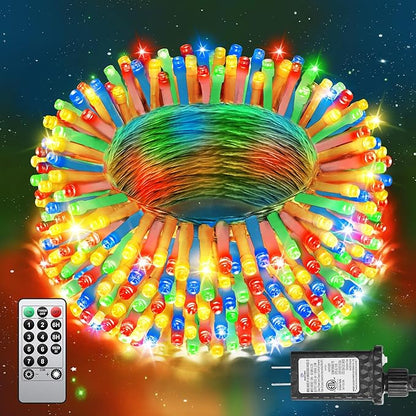 125FT 360 LED Christmas Lights, Plug in Christmas String Lights Connectable, Timer & Memory, Waterproof Twinkle Tree Light for Indoor Outdoor Patio Yard Holiday Decoration, Multicolor