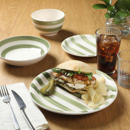 Gibson Home Queenslane 16 Piece Double Bowl Plates and Bowls Dinnerware Sets - Matte Blue