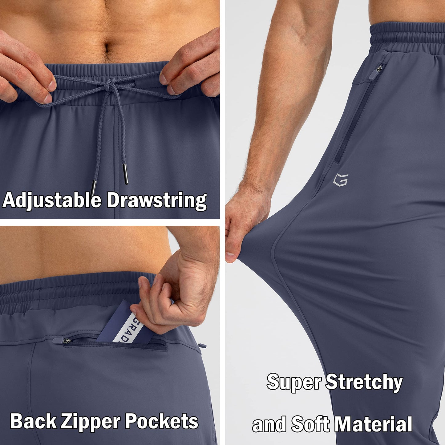 G Gradual Men's Sweatpants with Zipper Pockets Tapered Joggers for Men Athletic Pants for Workout, Jogging, Running (Dusty Blue, Small)
