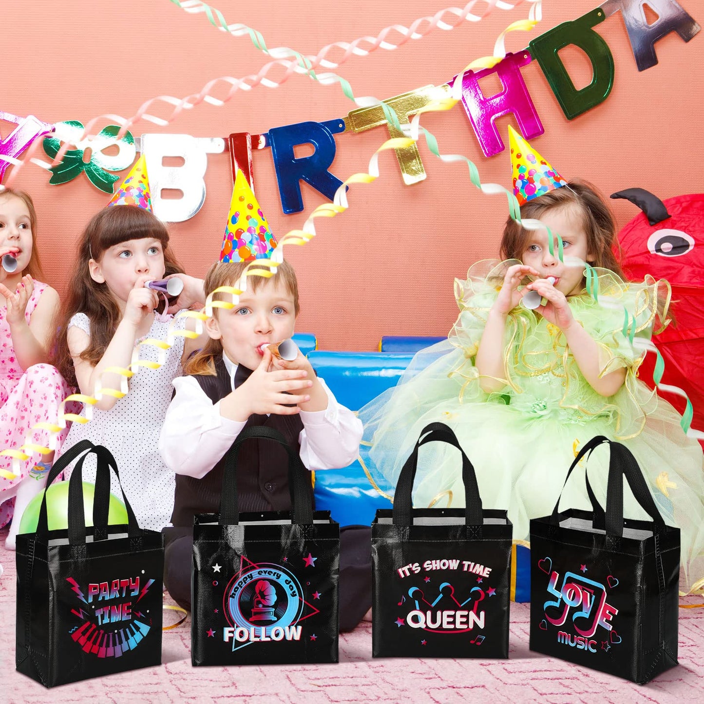 Pinkunn 20 Pcs Music Party Favor Bags Non-woven Gift Bags Music Party Favors Treat Candy Boxes for Teens Theme Gifts Supplies