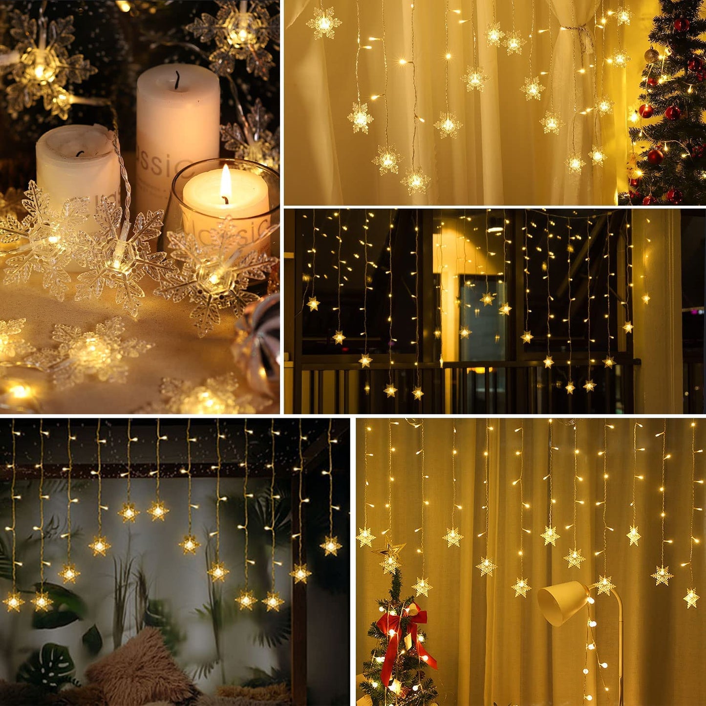 MBVBN LED Curtain Lights,19ft/6M 96 LED Snowflake Curtain String Lights Plug-in Window Curtain Lights with 8 Modes Decoration for Christmas, Wedding, Party,Wall, Home Decorations (Warm White)