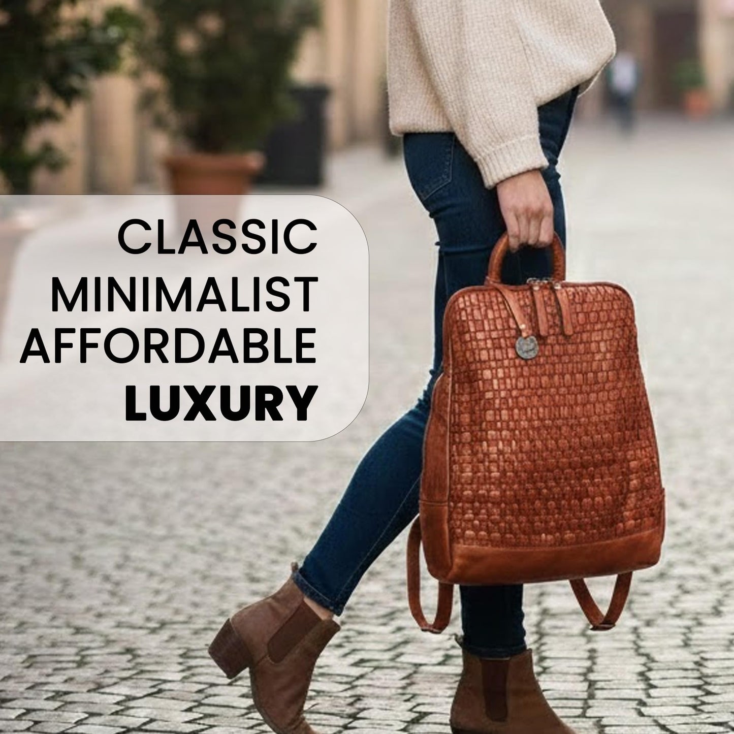 VILENCA HOLLAND 12.5 Inch Genuine Leather Backpack for Women and Men, Cognac Leather Backpack with Adjustable Shoulder Strap