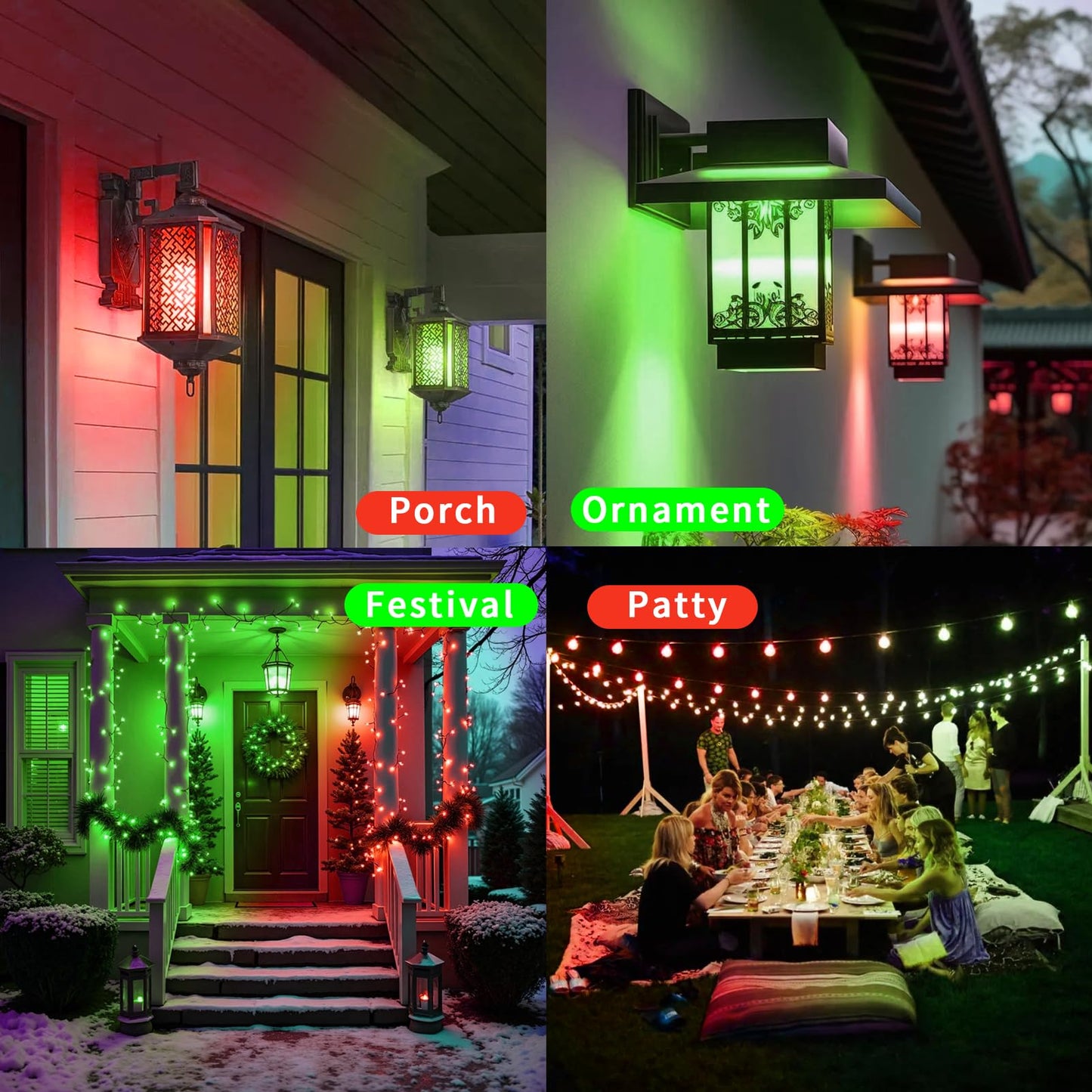 JAHEKS Red Green Flame Light Bulbs, Flickering Light Bulb with 4 Modes Upside Down Effect, 5W E26 Base LED Fire Lights for Christmas Halloween, Indoor Outdoor Party Home Patio Porch Decor