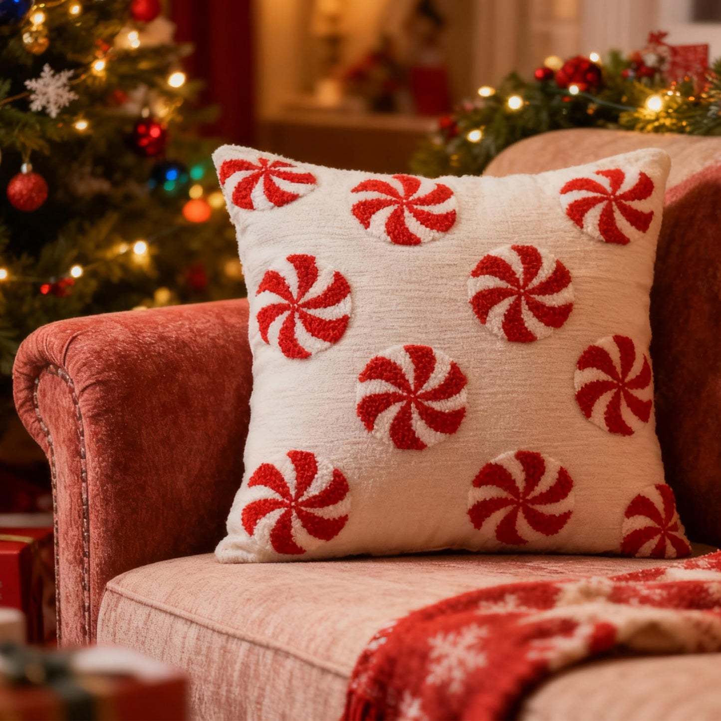 AYGXU Christmas Pillow Covers-Christmas Decor,2 Packs Candy Pillows 18 * 18in,Throw Pillows Covers for Bedroom Sofa Living Room