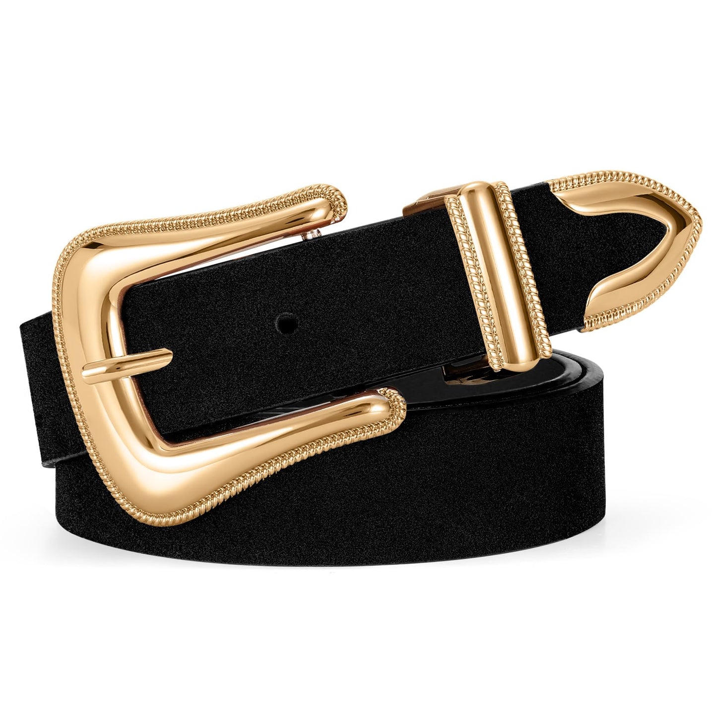 XZQTIVE Women’s Western Suede Leather Belt with Retro Gold Buckle – Adjustable Cowgirl Belt for Jeans,Dresses & Country Style
