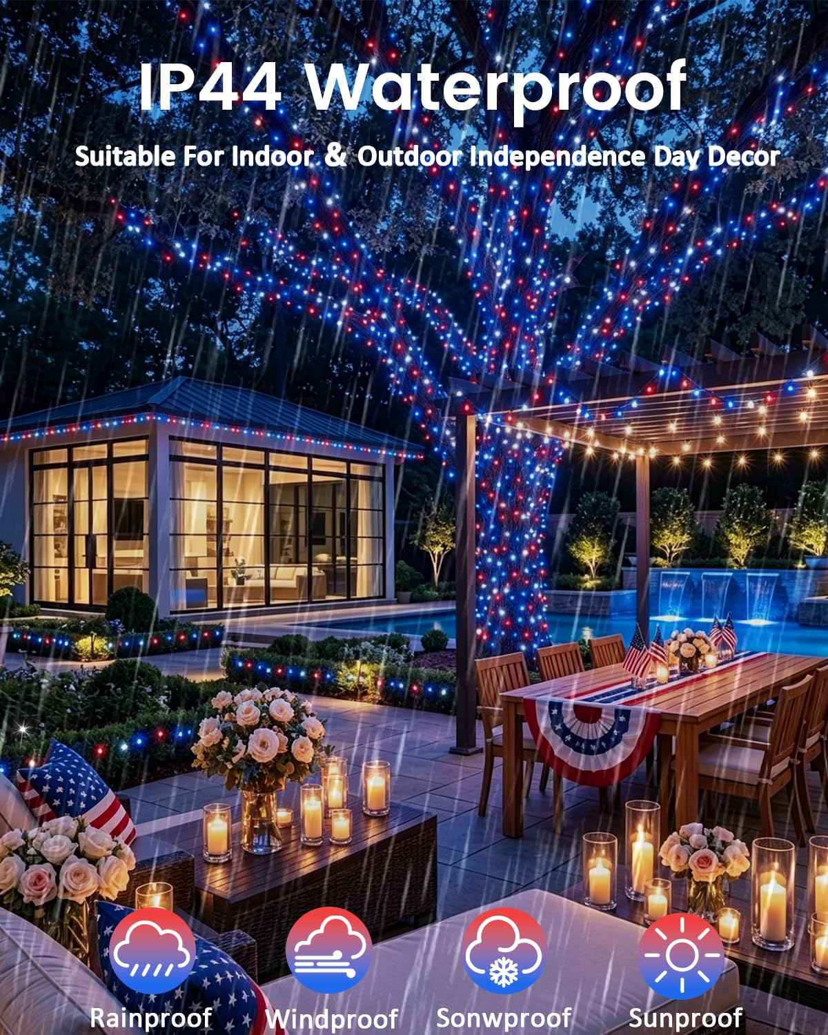 4 Pack 20FT 60LED Red White and Blue Battery Operated Fairy Lights with Timer, 4th of July Battery String Lights Waterproof Outdoor Indoor, Battery Twinkle Lights Independence Day Memorial Day Decor