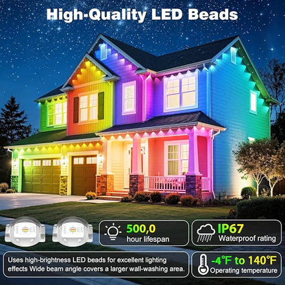LITSOUL 200FT Permanent Outdoor Lights for House Waterproof, Smart RGB Eave LED Lighting with 16 Million Colors, IP67 Outdoor Strip Lights for Christmas Halloween Holiday Daily Decorations (200FT)