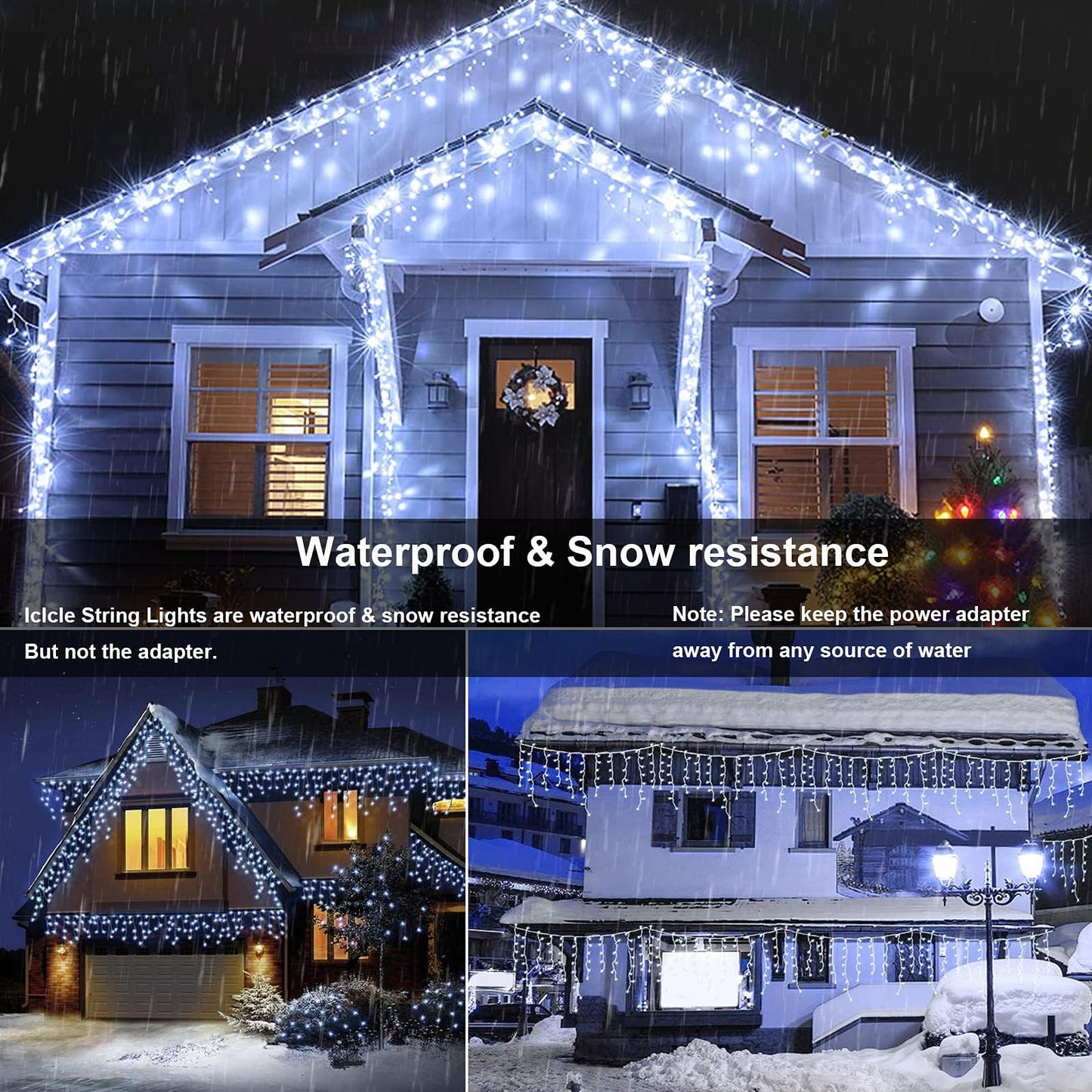 Joomer Christmas Icicle Lights - 33FT Plug in String Lights Waterproof, 8 Modes Timer Connectable Outdoor String Light for Christmas Party, Eaves, Roofs, Xmas Decorations (White)