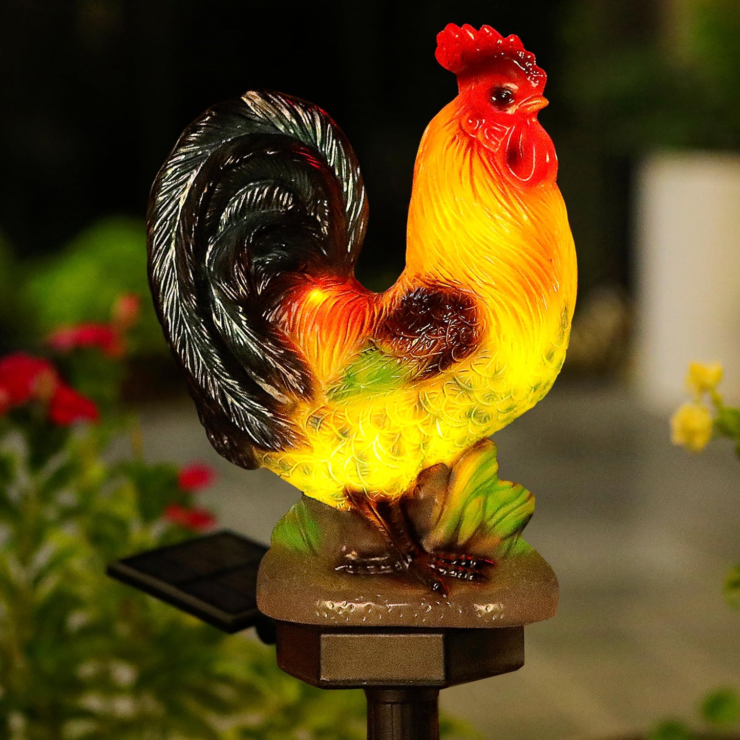 ZFNN Solar Rooster Lights Outdoor Decorative,Solar Chicken Decor Garden Stakes Lights,Waterproof Chicken Statue with Led Lights Yard Art for Pathway Lawn Patio Courtyard Backyard(Warm White)