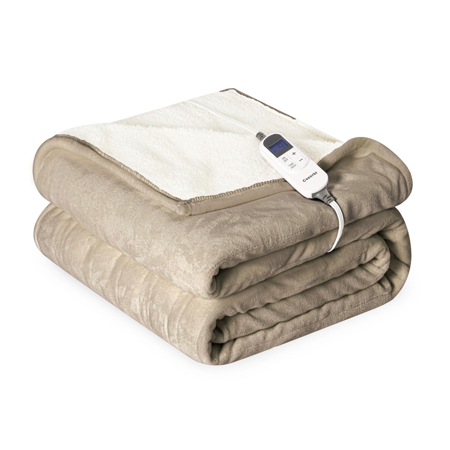 Heat Blanket 50”x60” Throw,Soft Flannel & Sherpa Reversible Electric Blanket with 10 Heat Settings,12 Timer Setting and 3 Hours Auto-Shut Off,ETL Certified Machine Washable,Light Brown