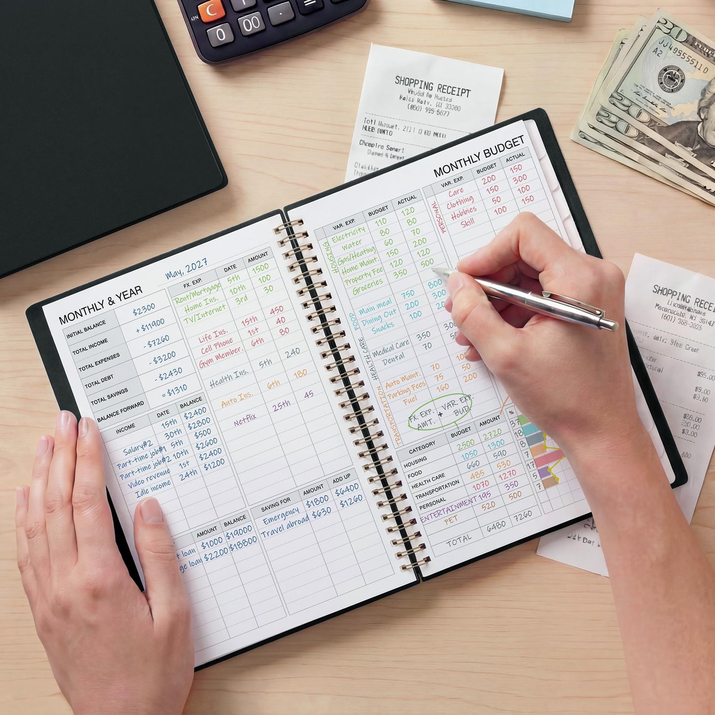 Budget Planner - Monthly Budget Book for Daily Expense Tracking, Business, Debt, Savings, B5 (7.3" x 10.15") Undated Financial Planner with Stickers Manages Your Money Effectively Anytime, Black