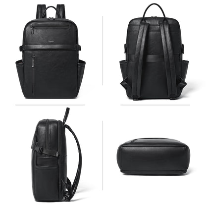 Mroede Leather Laptop Backpack for Women, 15.6 Inch Laptop Travel Backpack Purse Large Capacity Computer Bag, Casual Daypack Nurse Bag College Bookbag for School, Black