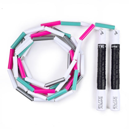 Elite Jumps - Heavy Beaded Jump Rope - 6.5oz Weighted Jump Rope for Women - Durable & Heavy Resistance - 10ft Long Adjustable Rope - Tangle-Free - Shatterproof 2” Beads - Long 8” Handles