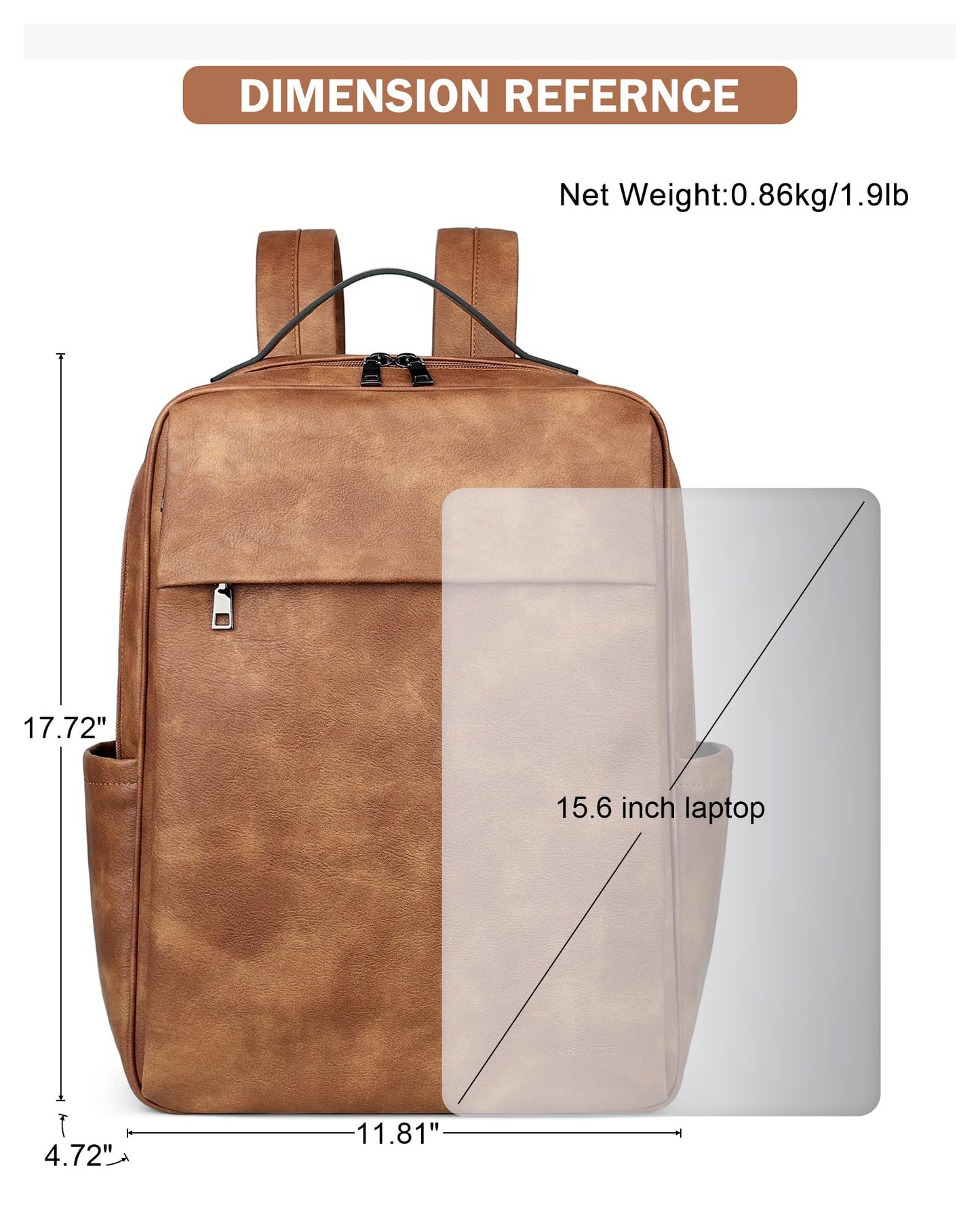 MASINTOR 15.6 inch PU Leather Laptop Backpack Purse for Women, Large College Casual Backpack Travel Bag Mocha Brown