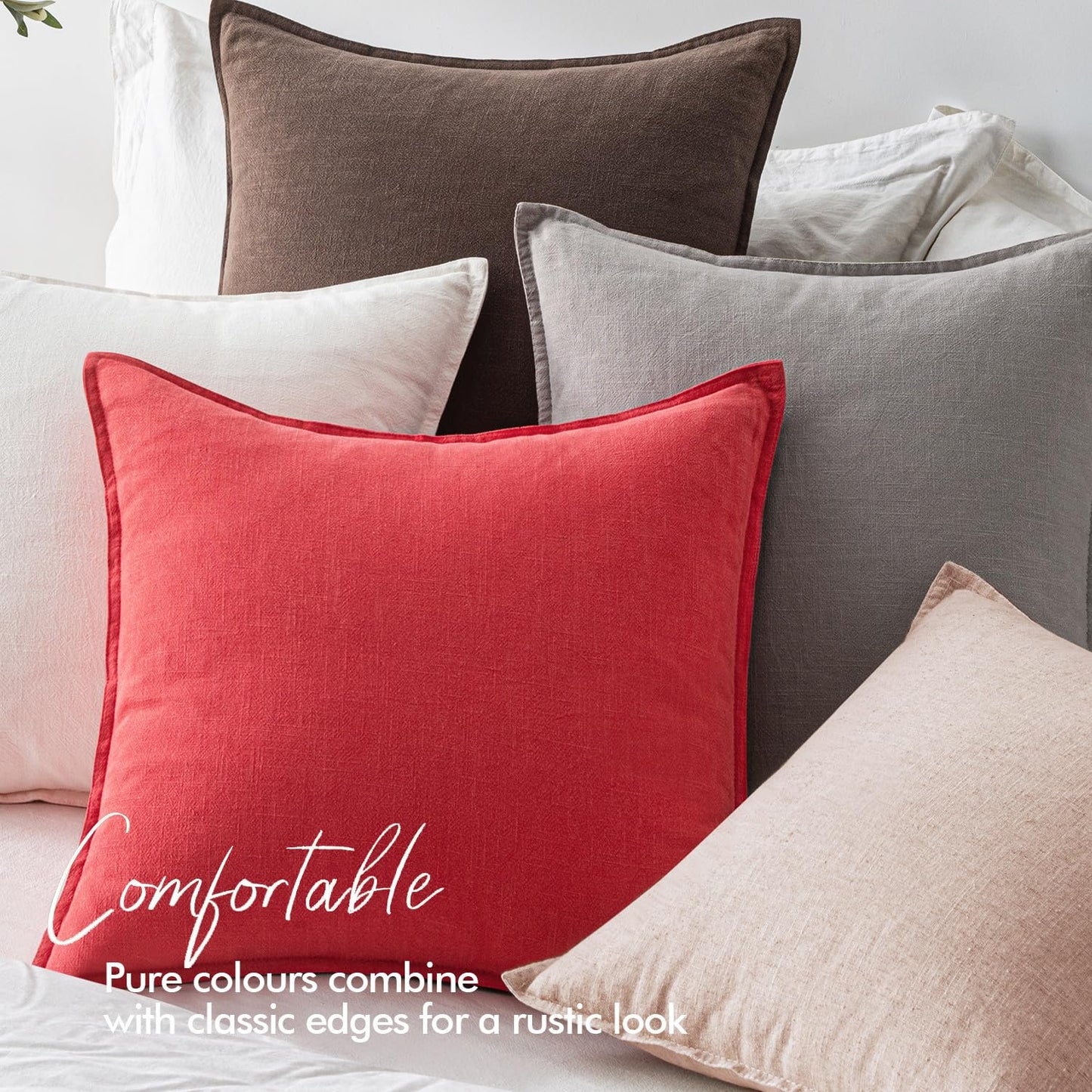 EMEMA Christmas Throw Pillow Covers Decorative Linen Pillow Covers 24x24 Inch Red Boho Farmhouse Neutral Couch Throw Pillows for Bed Pack of 2 Accent Pillowcase Modern Sofa Cushion Livingroom Home
