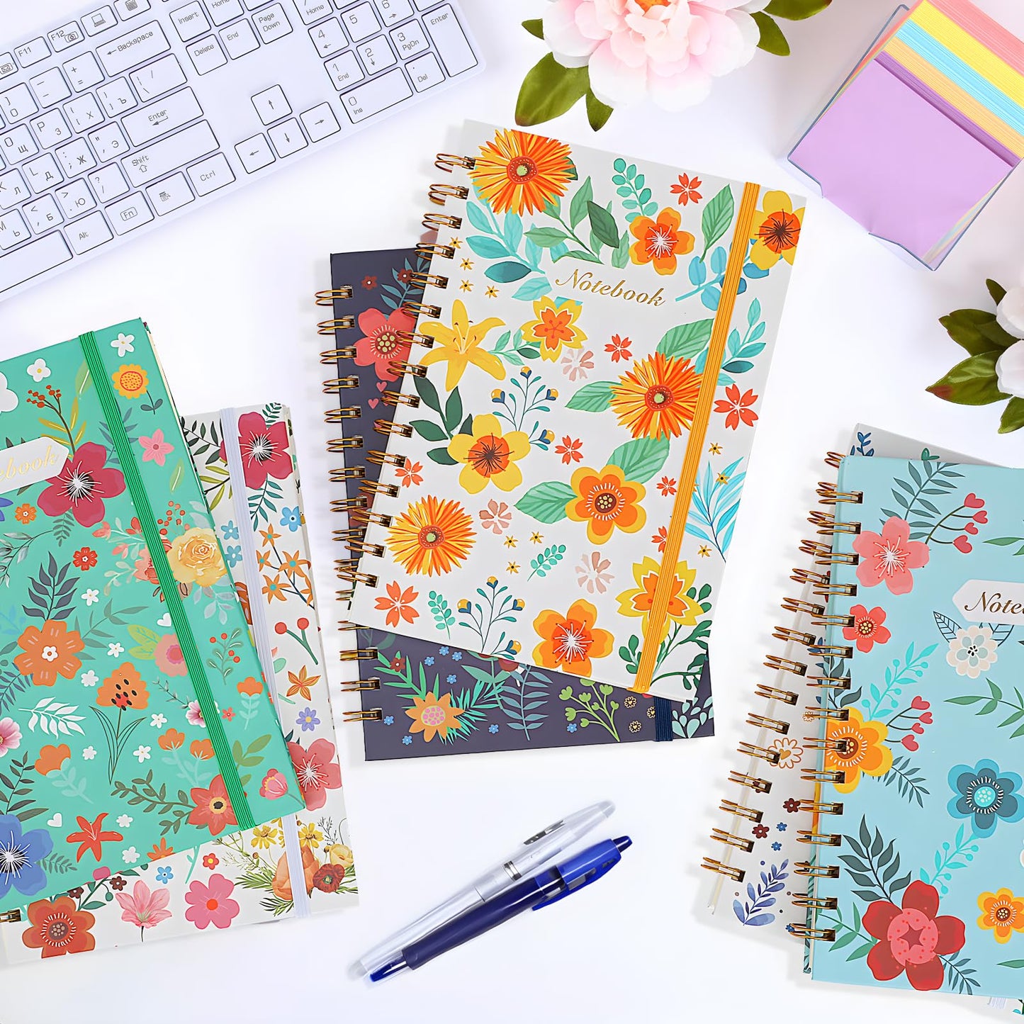 Coopay 6 Pack B5 Spiral Notebook Journal for Women, College Ruled Composition Notebooks Hardcover Spiral Journal, Cute Blooming Floral, Office School Business Supplies, 10.2" x 7.5", 160 Page