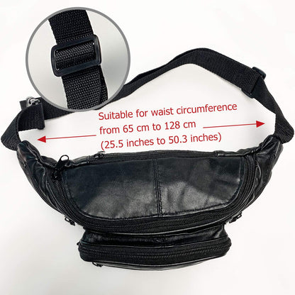 Leather Fanny Pack Travel Waist Bag for Man Women Unisex Hiking Travel Sport Running Cycling with Adjustable Belt Black