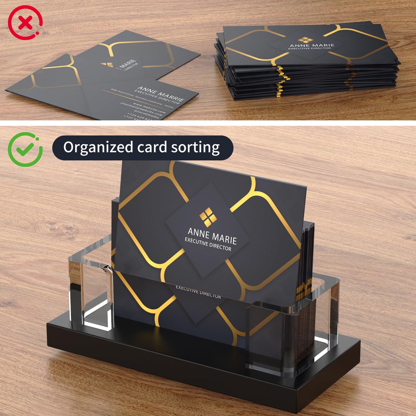 EMOMAS Acrylic Business Card Holder for Desk,Business Card Stand,Clear Business Card Display,Desk Business Card Holders,Business Card Display Stand,Acrylic Business Card Holder Display,Black 2 Pcs