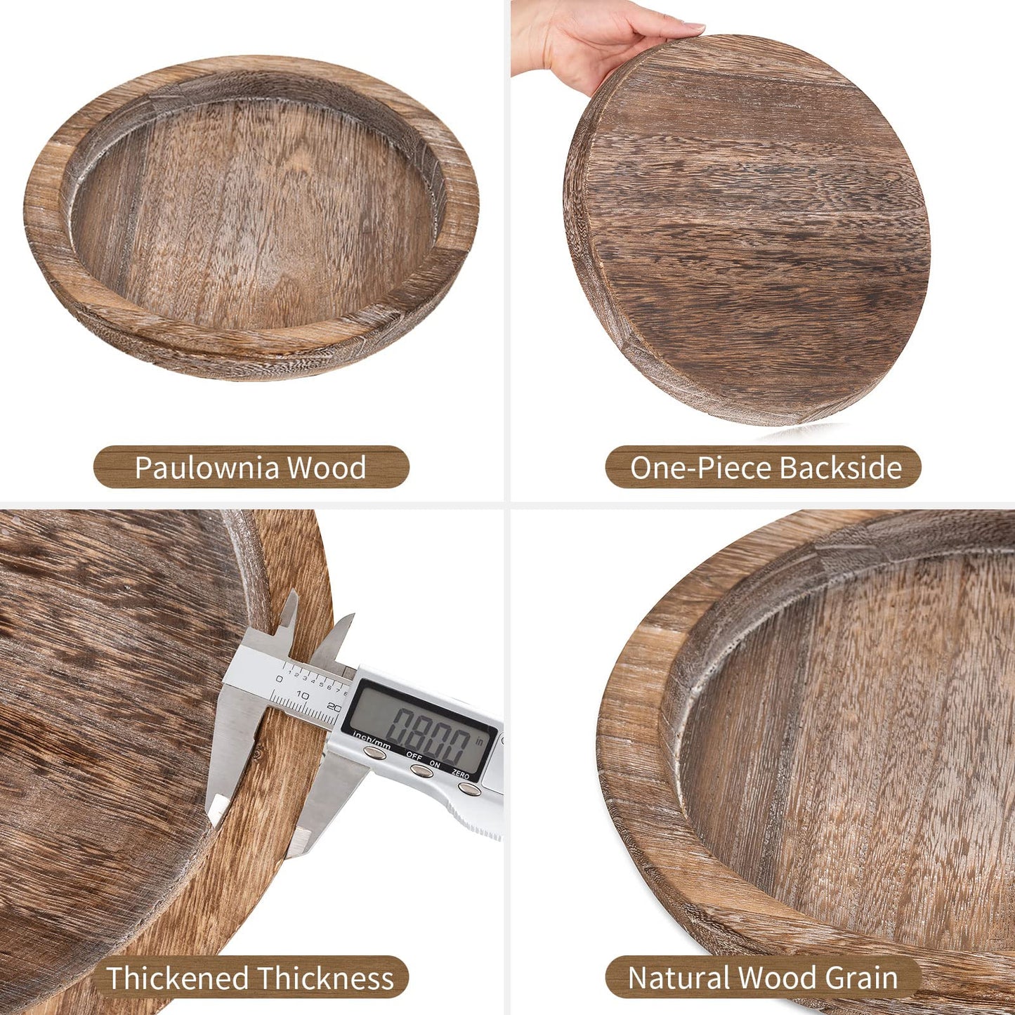 Hanobe Candle Plate Holder Tray: Round Wood Decorative Candle Plate - Rustic Farmhouse CoffeeTable Decor - Tealight Pillar Trays for Home Decor (Distressed)