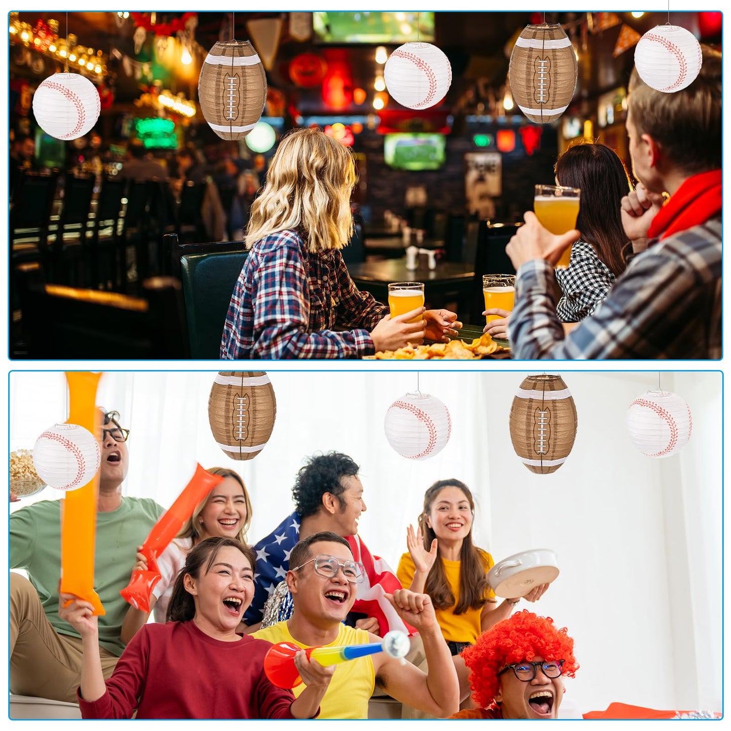 MECCANIXITY Baseball Paper Lanterns, 10" Round Hanging Chinese/Japanese Lantern Decoration for Home Birthday Party Wedding Christmas Classroom Decor, White 3 Pcs